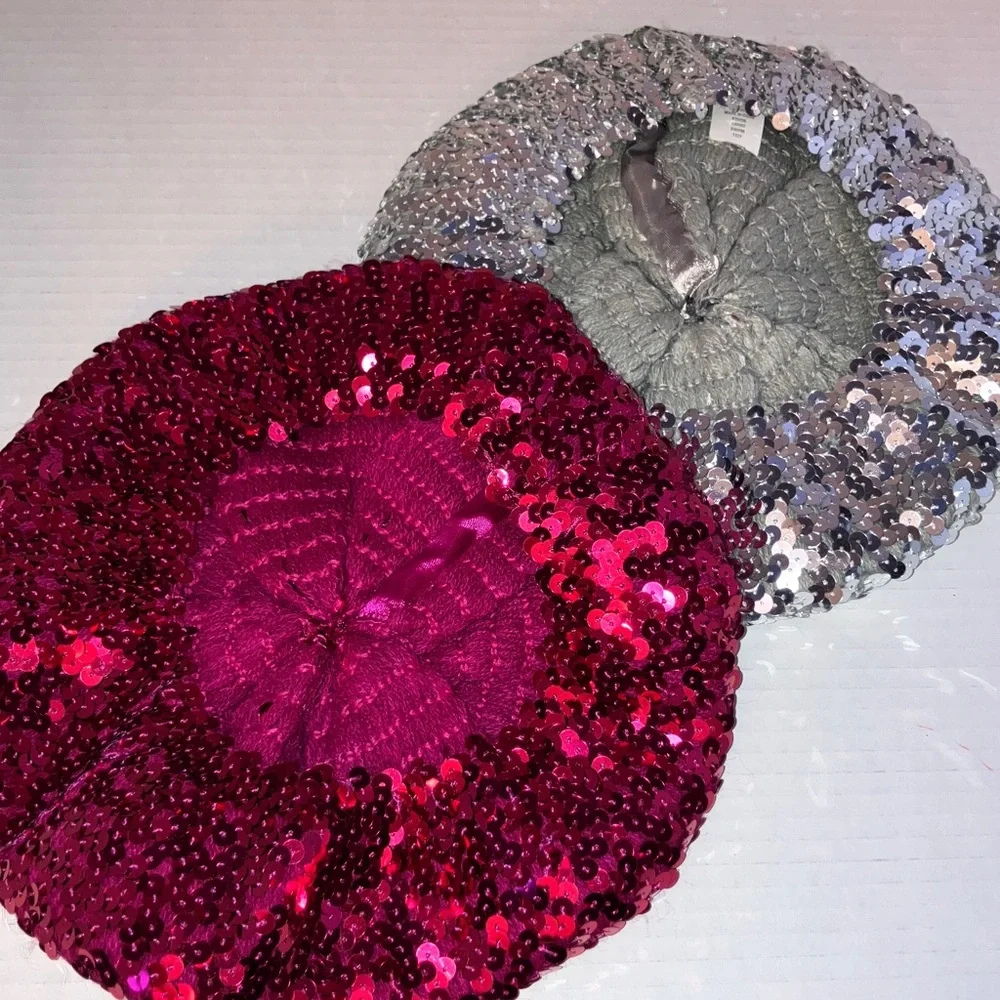 The Children's Place Sequin Stretch Beret Set in Raspberry and Silver‎